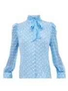 Matchesfashion.com Edeltrud Hofmann - Sofi Polka Dot Print Silk Blouse - Womens - Blue White