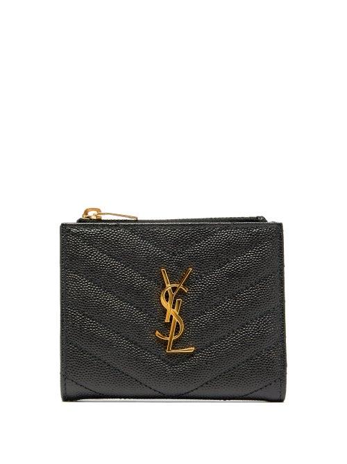 Matchesfashion.com Saint Laurent - Ysl-plaque Quilted Pebbled-leather Bi-fold Wallet - Womens - Black