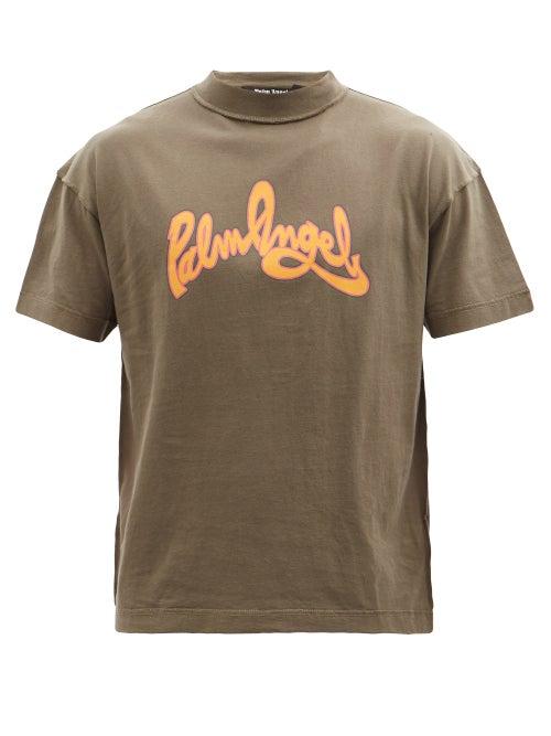 Palm Angels - Logo-print Reversed Jersey T-shirt - Mens - Green