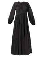 Matchesfashion.com Matteau - Asymmetric Cotton-blend Maxi Dress - Womens - Black