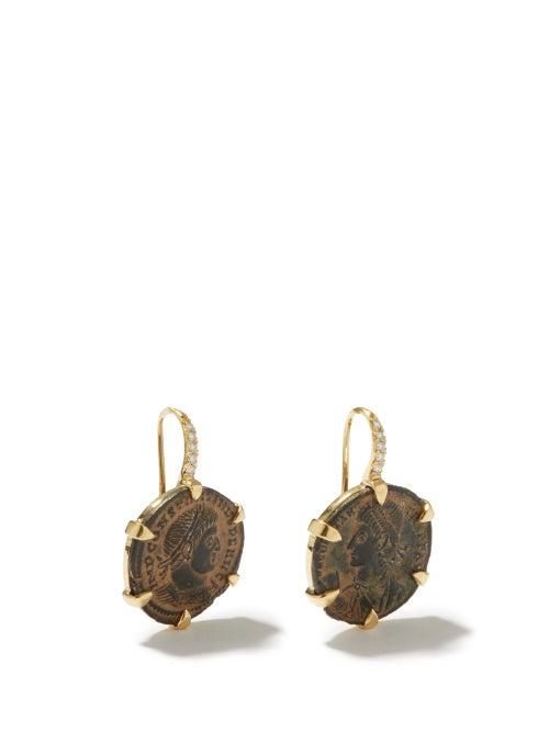 Ladies Fine Jewellery Dubini - Maximian Diamond & 18kt Gold Coin Earrings - Womens - Gold Multi