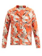 Mens Rtw Nipoaloha - Crane-print Silk-twill Shirt - Mens - Red Multi