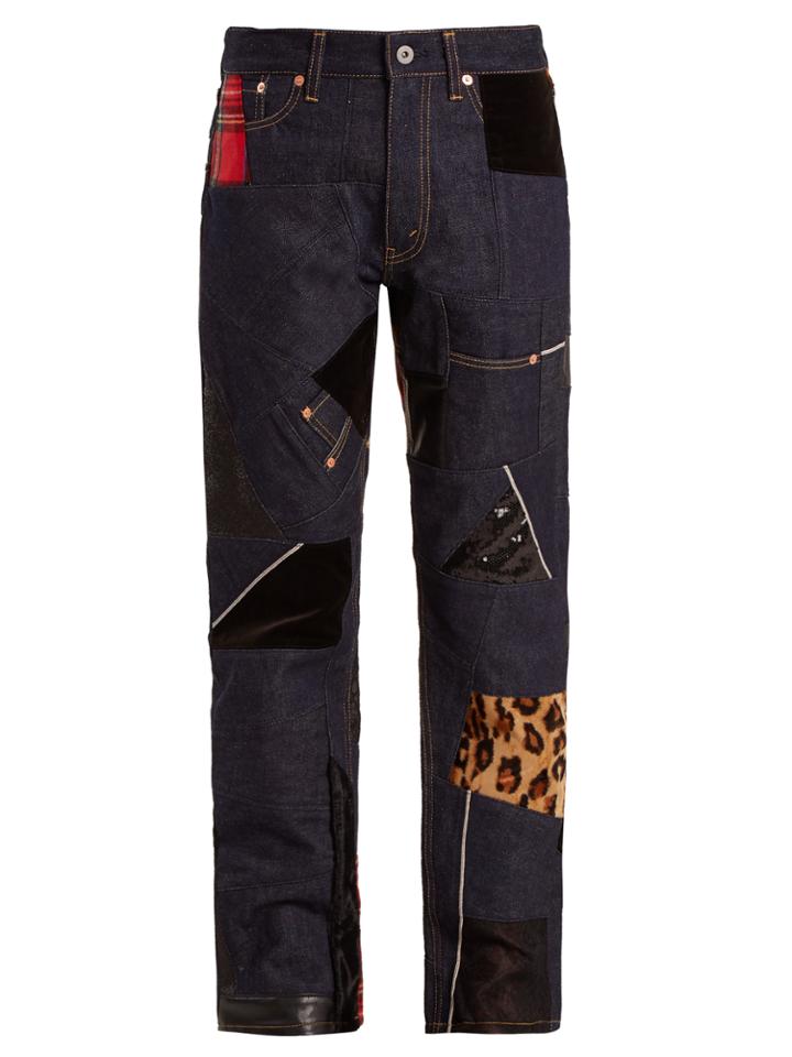 Junya Watanabe Straight-leg Contrast-panel Cotton-denim Jeans