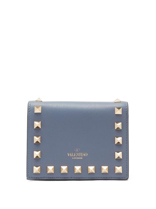 Ladies Accessories Valentino Garavani - Rockstud Leather Bi-fold Wallet - Womens - Blue