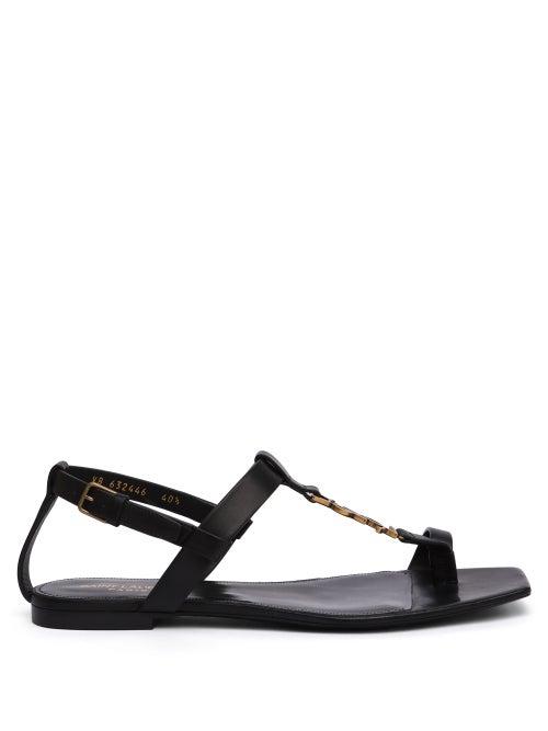 Ladies Shoes Saint Laurent - Cassandra Ysl-plaque Leather Sandals - Womens - Black