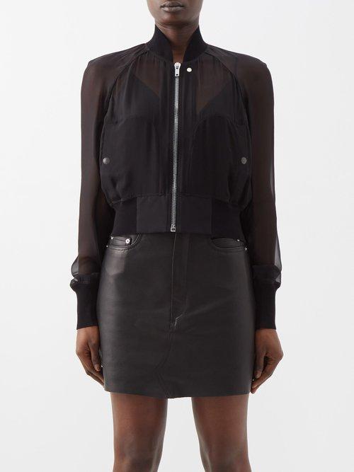 Rick Owens - Cropped Silk-chiffon Bomber Jacket - Womens - Black
