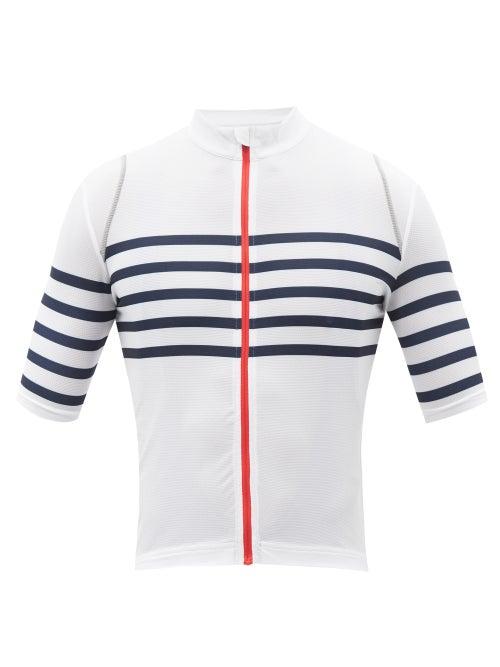 Caf Du Cycliste - Mona Striped-jersey Cycling Top - Mens - White Navy