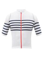 Caf Du Cycliste - Mona Striped-jersey Cycling Top - Mens - White Navy