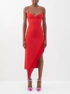 David Koma - Fringed Asymmetric Jersey Dress - Womens - Red