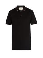 Matchesfashion.com Gucci - Embroidered Collar Stretch Cotton Polo Shirt - Mens - Black