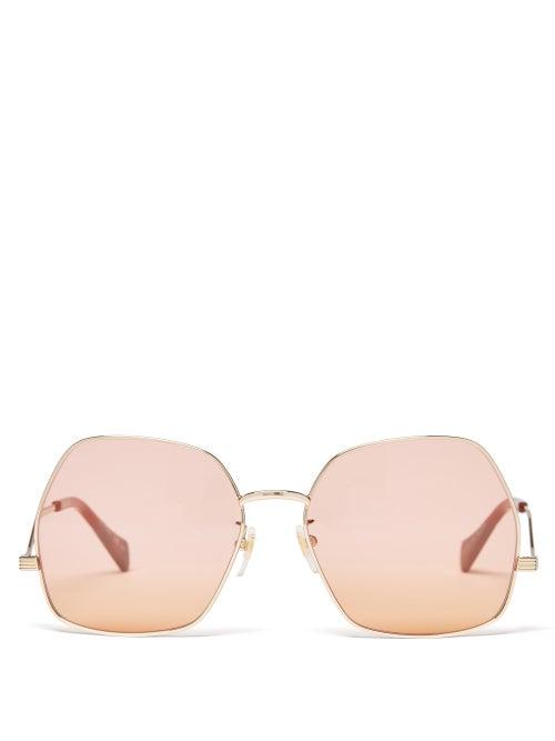 Gucci - Oversized Hexagonal Metal Sunglasses - Womens - Gold