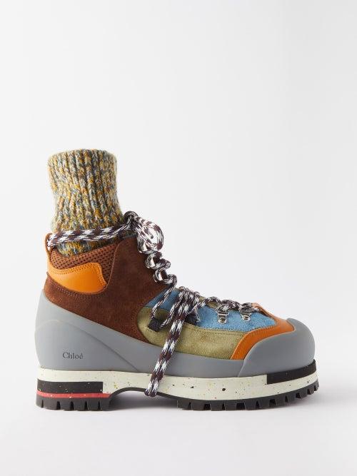 Chlo - Nikie Panelled Suede Boots - Womens - Blue Multi