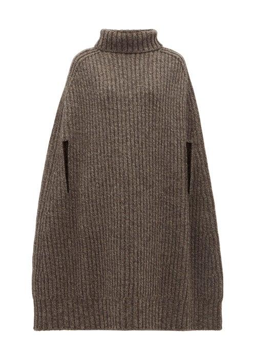 Matchesfashion.com Jil Sander - Cashmere Blend Rib Knit Cape - Womens - Grey