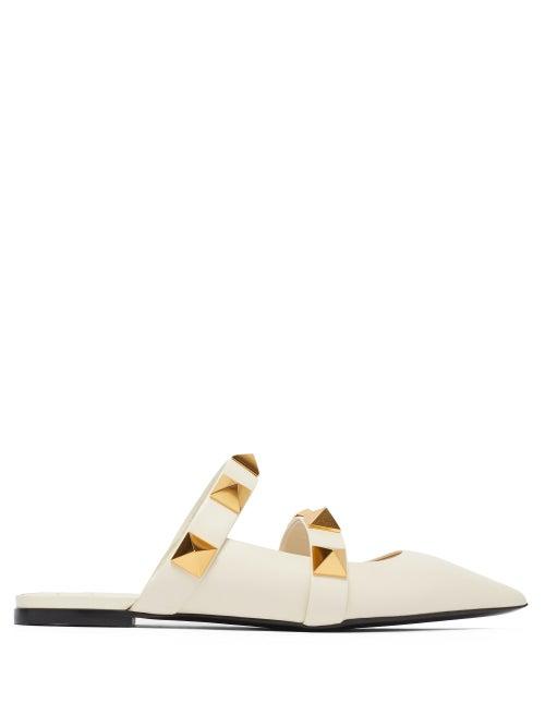 Matchesfashion.com Valentino Garavani - Upstud Point-toe Leather Mules - Womens - Ivory