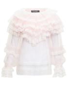 Matchesfashion.com Dolce & Gabbana - Ruffled Chantilly-lace And Tulle Blouse - Womens - Pink Multi