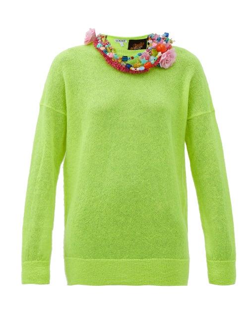 Matchesfashion.com Loewe Paula's Ibiza - Beaded Collar Mohair-blend Sweater - Womens - Yellow