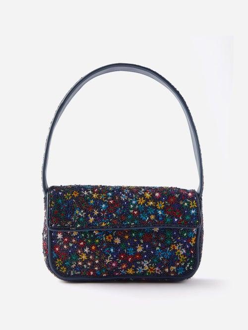Staud - Tommy Flower Beaded Shoulder Bag - Womens - Blue Multi