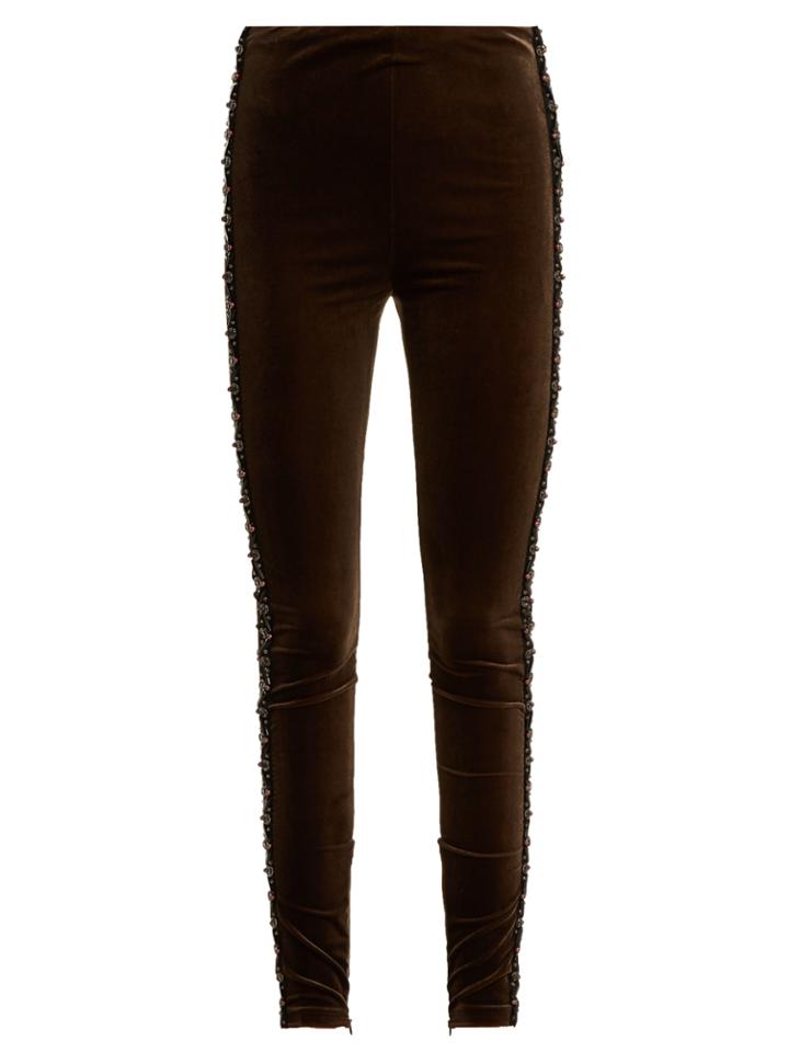 Koché Bead-embellished Velvet Leggings