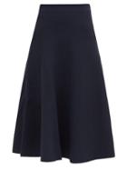 Matchesfashion.com Valentino - Logo-embroidered Jersey Midi Skirt - Womens - Navy