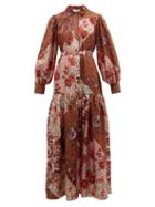 Matchesfashion.com Evi Grintela - Elsa Patchwork Print Silk Maxi Shirt Dress - Womens - Pink Print