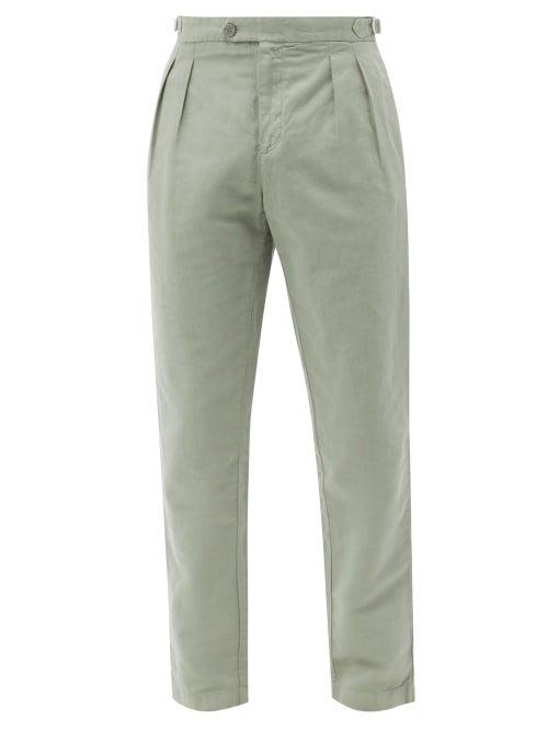 Orlebar Brown - Caldwell Pleated Slim-leg Cotton-blend Trousers - Mens - Light Green