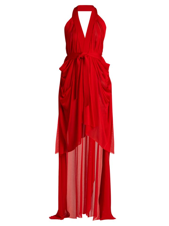 Balmain Halterneck Asymmetric Jersey Wrap Dress