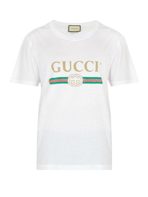 Matchesfashion.com Gucci - Fake Logo Print Cotton T Shirt - Mens - White