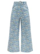 Matchesfashion.com Zimmermann - Carnaby Kick-flare Floral-print Linen Trousers - Womens - Blue Print