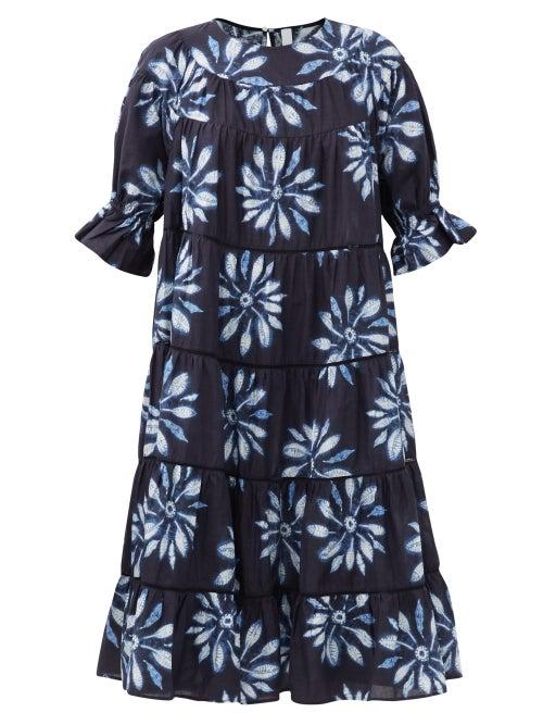Matchesfashion.com Merlette - Paradis Tiered Shibori-dyed Cotton Sun Dress - Womens - Blue Multi