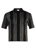 Saint Laurent Glittered-stripe Cotton-blend Velour Polo Shirt