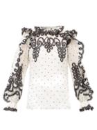 Matchesfashion.com Zimmermann - Lovestruck Embroidered Ruffled Linen-blend Blouse - Womens - White Black