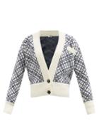 Saint Laurent - Padded-shoulder Diamond-jacquard Wool Cardigan - Womens - Multi