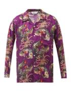 Nipoaloha - Rooster-print Silk-twill Shirt - Mens - Purple Multi
