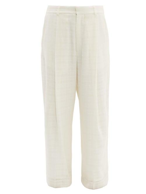 Matchesfashion.com Raey - Wide Leg Crosshatch Silk Blend Trousers - Womens - Ivory