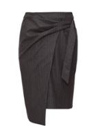 Matchesfashion.com Isabel Marant - Minnalia Ruched Chalk-striped Wool Pencil Skirt - Womens - Grey