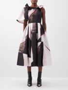 Alexander Mcqueen - Asymmetric Brushstroke-print Faille Gown - Womens - Black White Multi