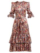 Matchesfashion.com The Vampire's Wife - Veneration Floral Print Silk Charmeuse Midi Dress - Womens - Orange Multi