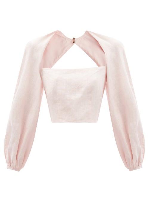 Ladies Rtw Mara Hoffman - Moon Balloon-sleeve Hemp Cropped Top - Womens - Light Pink