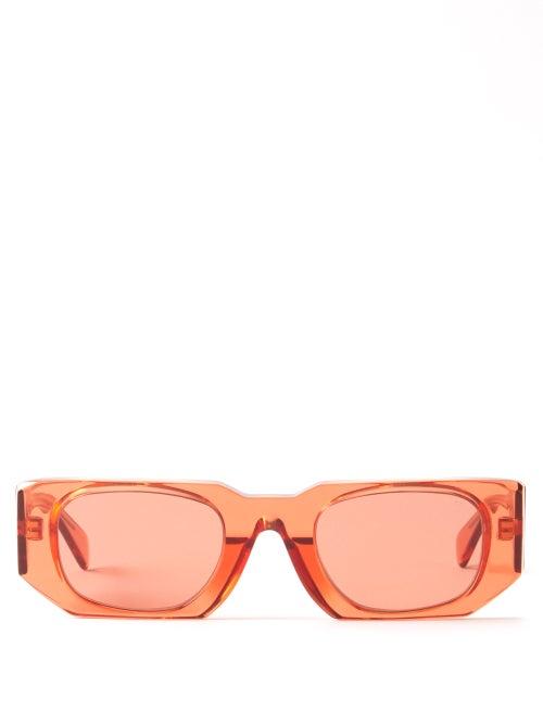 Kuboraum - Rectangle Acetate Sunglasses - Mens - Orange