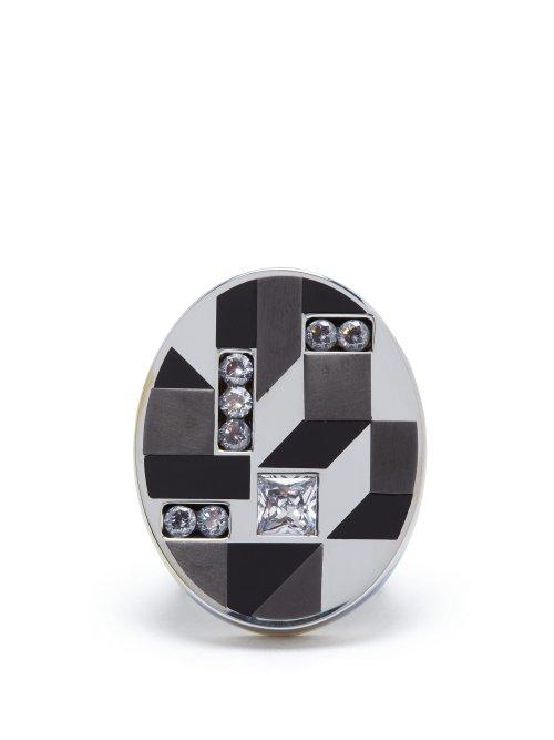 Matchesfashion.com Bottega Veneta - Cube Oval Ring - Womens - Silver
