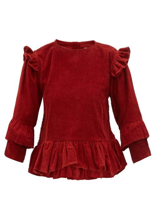 Matchesfashion.com Story Mfg - Amla Ruffled Cotton Corduroy Top - Womens - Red Multi