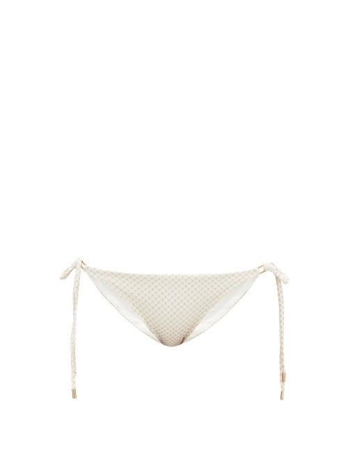 Matchesfashion.com Melissa Odabash - Cancun Embroidered Jersey Side Tie Bikini Briefs - Womens - White Multi