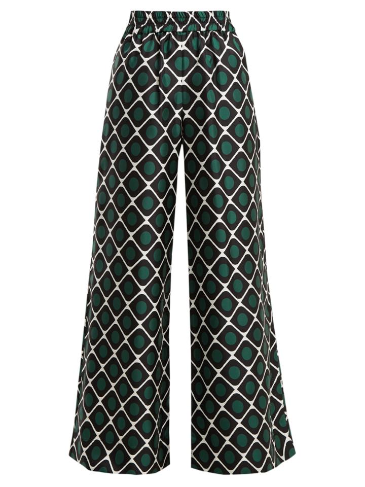 La Doublej Editions Palazzo Geometric-print Wide-leg Silk Trousers
