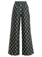 La Doublej Editions Palazzo Geometric-print Wide-leg Silk Trousers