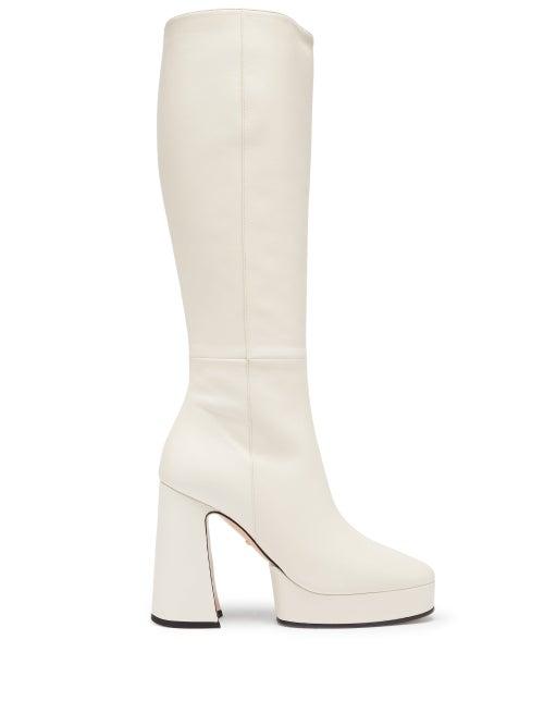 Matchesfashion.com Gucci - Madame Knee-high Leather Platform Boots - Womens - White