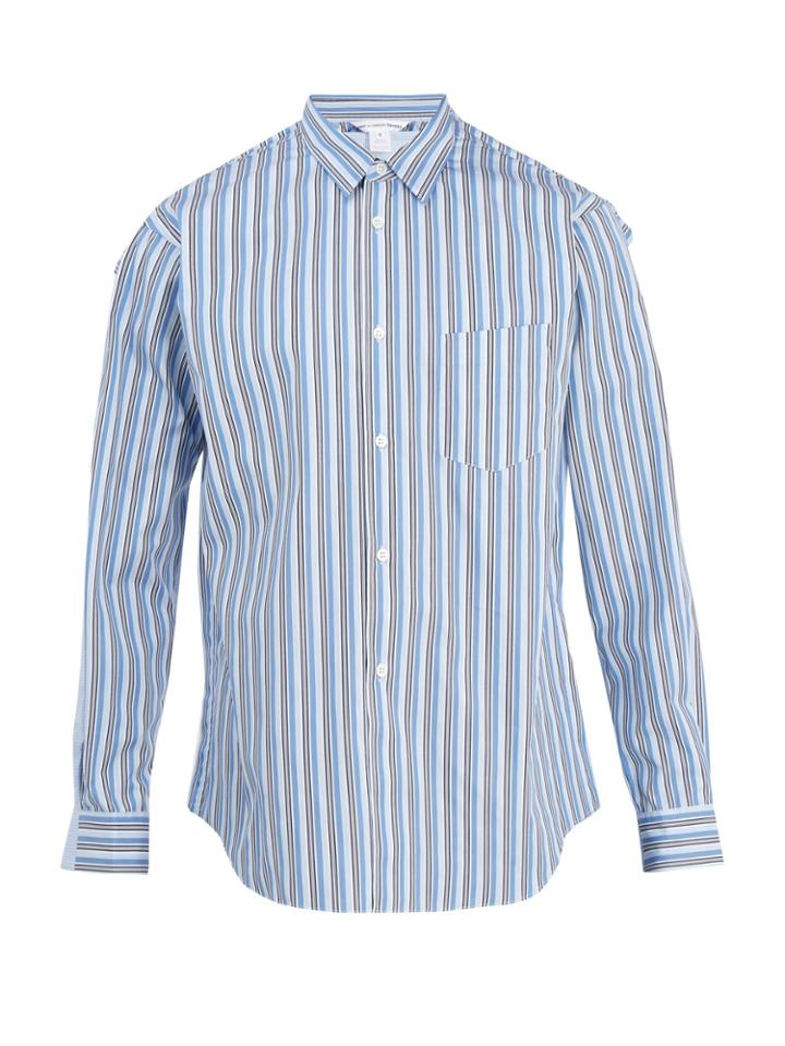 Comme Des Garçons Shirt Striped And Checked Cotton-poplin Shirt