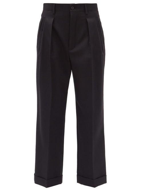 Matchesfashion.com Saint Laurent - Double-pleated Wool-gabardine Cropped Trousers - Womens - Black