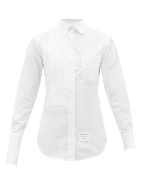 Ladies Rtw Thom Browne - Pleated-panel Cotton-poplin Shirt - Womens - White