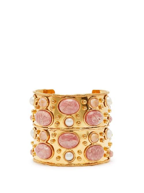 Matchesfashion.com Sylvia Toledano - Rhodochrosite, Quartz And Faux Pearl Cuff - Womens - Pink