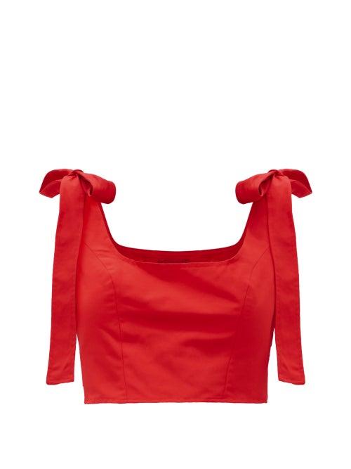 Matchesfashion.com Staud - Rogan Bow-tied Cotton-blend Cropped Top - Womens - Red